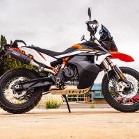 Escape compatible con Ktm Adventure 890 2020-2024, GP Evo4 Black Titanium, Escape legal, homologado, silenciador con db killer desmontable y tubo de conexión específico 