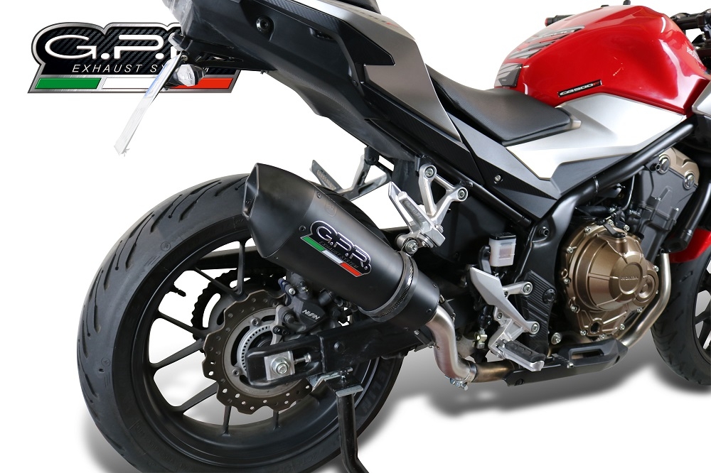 Escape compatible con Honda Cb 500 X 2019-2025, GP Evo4 Black Titanium, Escape legal, homologado, silenciador con db killer desmontable y tubo de conexión específico 