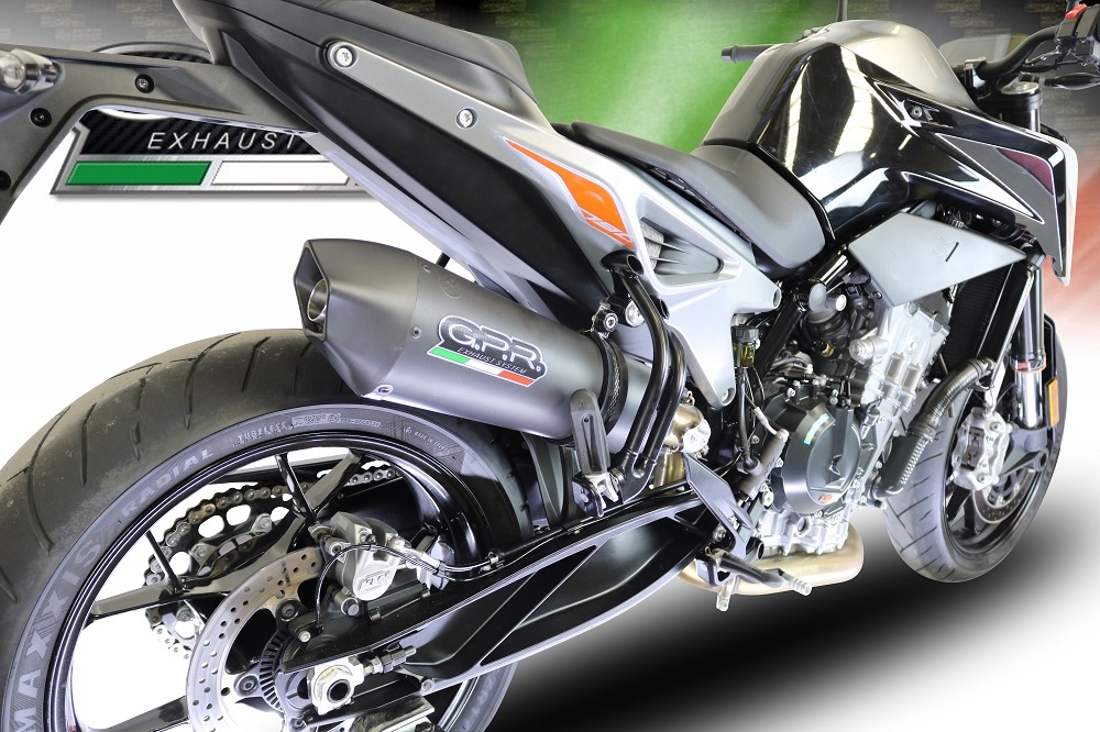 Escape compatible con Ktm Duke 790 2021-2024, GP Evo4 Black Titanium, Escape legal, homologado, silenciador con db killer desmontable y tubo de conexión específico 