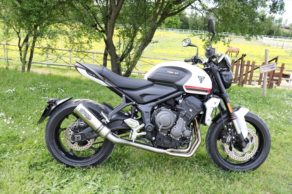Escape compatible con Triumph Trident 660 2021-2024, M3 Inox , Escape completo, no legal para países de la UE, con db killer extraíble 