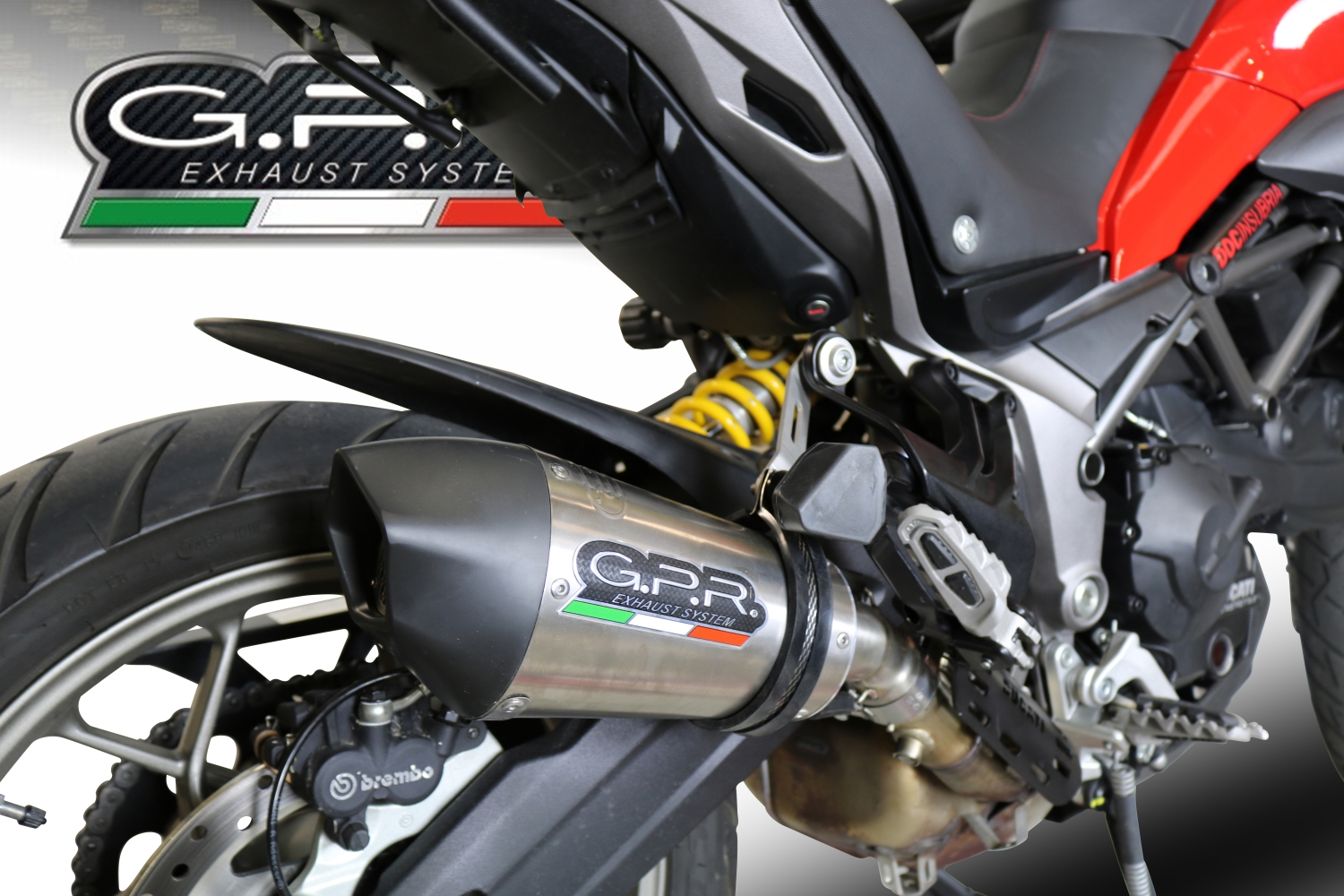 Escape compatible con Ducati Multistrada 950 2021-2024, GP Evo4 Titanium, Escape legal, homologado, silenciador con db killer desmontable y tubo de conexión específico 