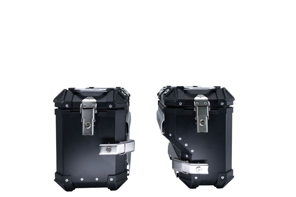 GPR TECH compatible con  Bmw R 1200 Gs 2013/2016 Par de maletas laterales en aluminio con lado derecho contorneado, color negro con portaequipajes específico Capacidad 38 LT. + 32 LT.