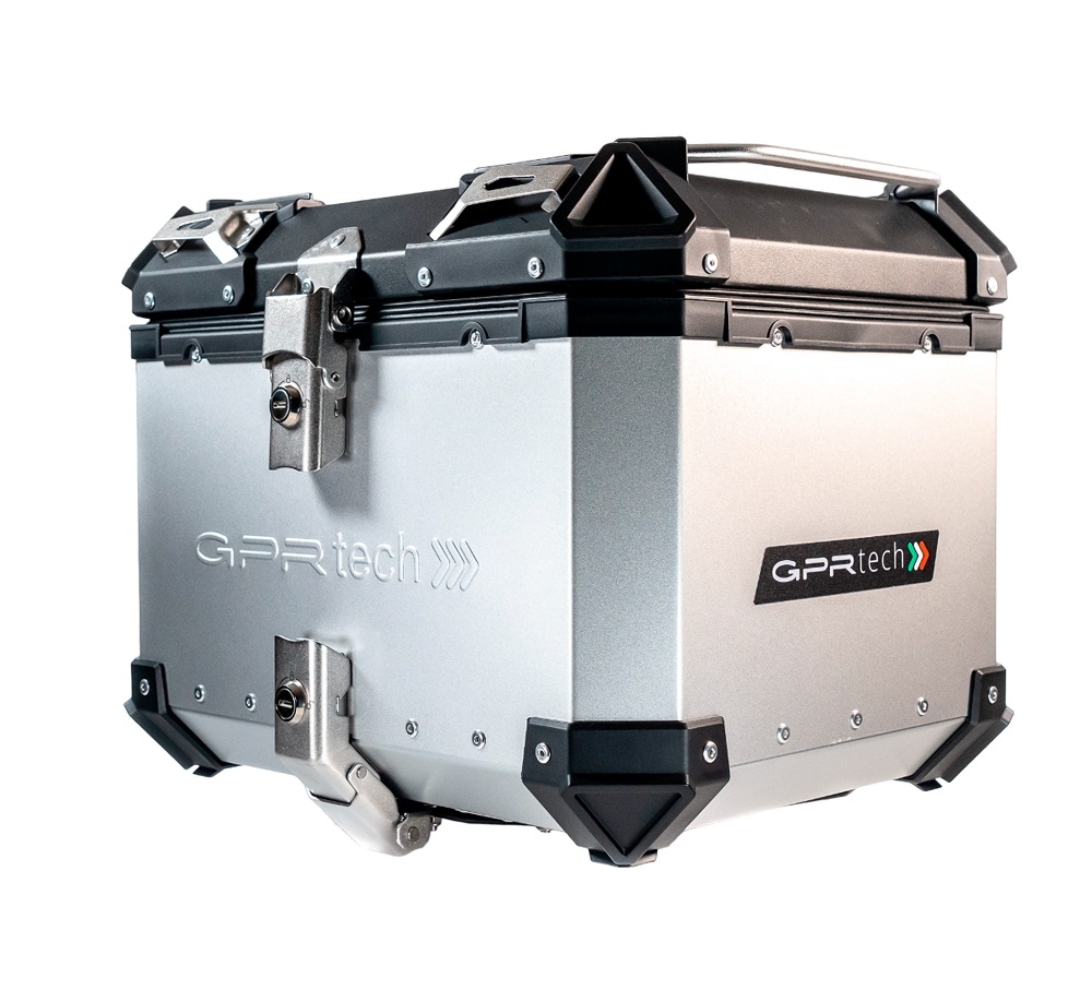 GPR TECH BAUL ALPI-TECH 45 LT. PLATA Baúl superior Top Case de aluminio, respaldo blando incluido, color plata con placa universal incluida Capacidad Litros 45