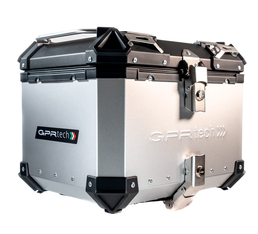 GPR TECH BAUL ALPI-TECH 45 LT. PLATA Baúl superior Top Case de aluminio, respaldo blando incluido, color plata con placa universal incluida Capacidad Litros 45