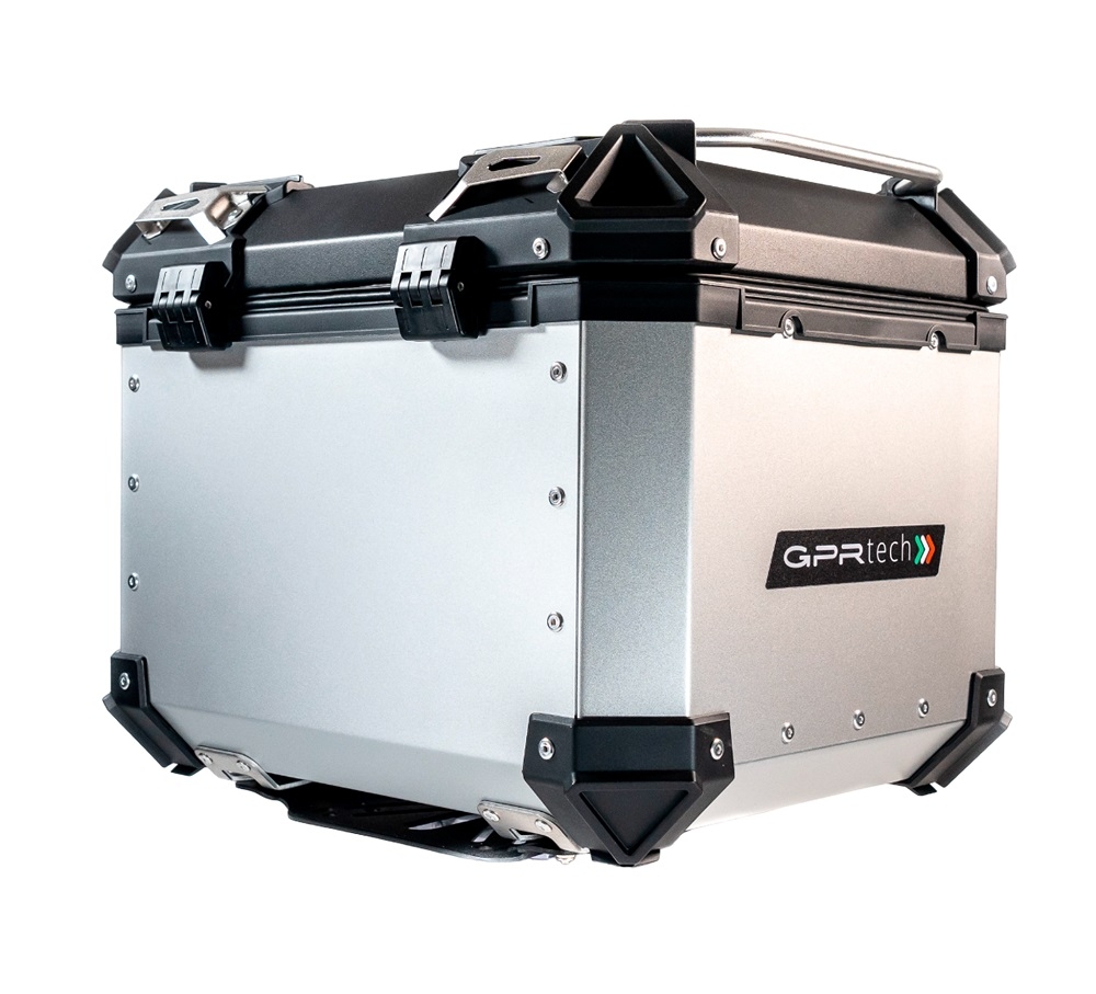 GPR TECH BAUL ALPI-TECH 45 LT. PLATA Baúl superior Top Case de aluminio, respaldo blando incluido, color plata con placa universal incluida Capacidad Litros 45