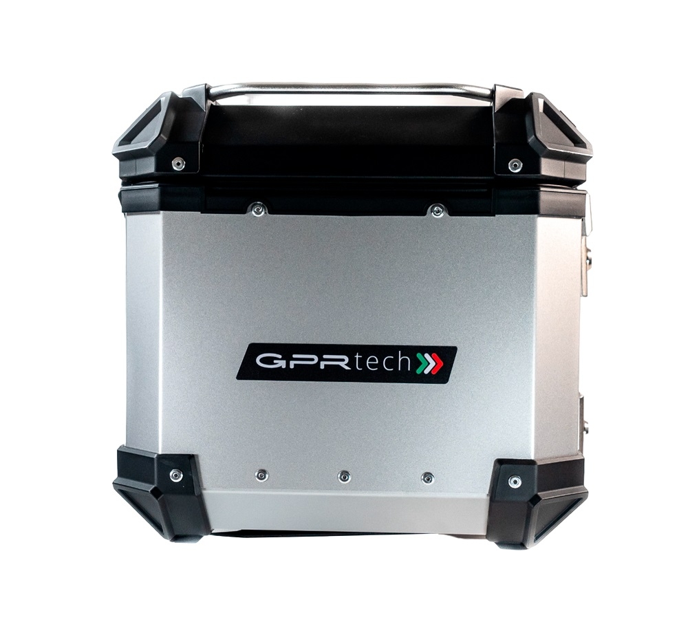 GPR TECH BAUL ALPI-TECH 45 LT. PLATA Baúl superior Top Case de aluminio, respaldo blando incluido, color plata con placa universal incluida Capacidad Litros 45