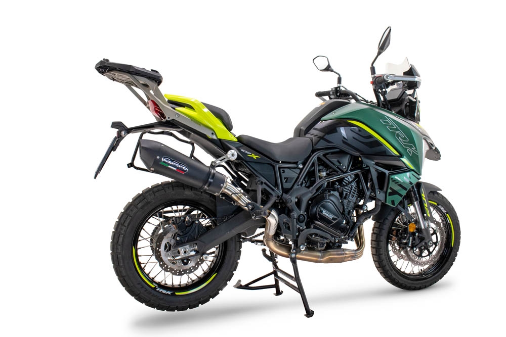 Escape compatible con Benelli Trk 702 2023-2024, GP Evo4 Black Titanium, Escape legal, homologado, silenciador con db killer desmontable y tubo de conexión específico 