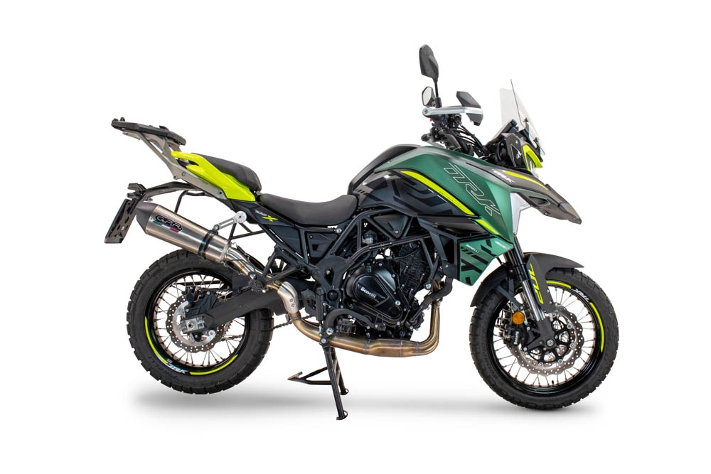 Escape compatible con Benelli Trk 702 X 2023-2024, Gpe Ann. titanium, Escape homologaedo, legal para mercados fuera de la UE, incluido tubo de enlace y db killer extraíble 