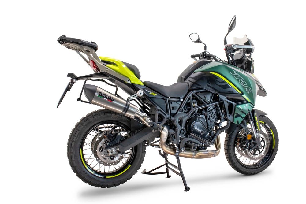 Escape compatible con Benelli Trk 702 X 2023-2024, Gpe Ann. titanium, Escape homologaedo, legal para mercados fuera de la UE, incluido tubo de enlace y db killer extraíble 