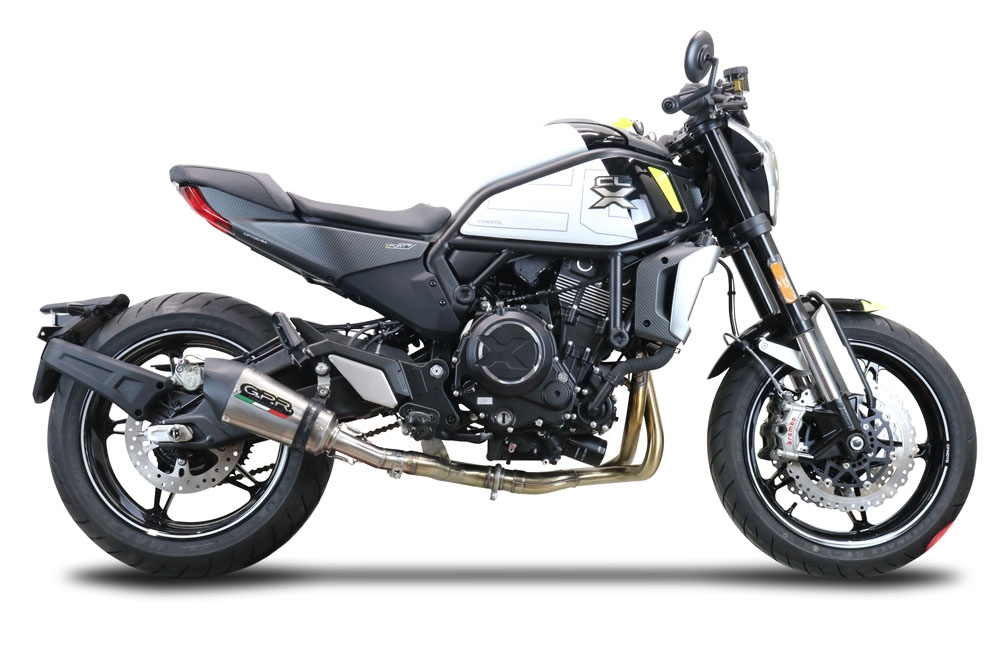 Escape compatible con Cf Moto 700 CL-X Adv 2022-2024, Gpe Ann. titanium, Sistema de escape medio lleno, incluido db killer extraíble y tubo de conexión 