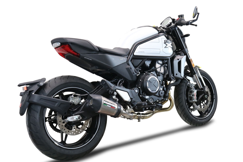 Escape compatible con Cf Moto 700 CL-X Adv 2022-2024, Gpe Ann. titanium, Sistema de escape medio lleno, incluido db killer extraíble y tubo de conexión 