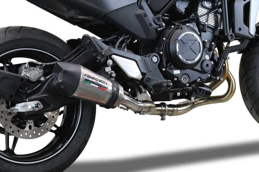 Escape compatible con Cf Moto 700 CL-X Adv 2022-2024, Gpe Ann. titanium, Sistema de escape medio lleno, incluido db killer extraíble y tubo de conexión 