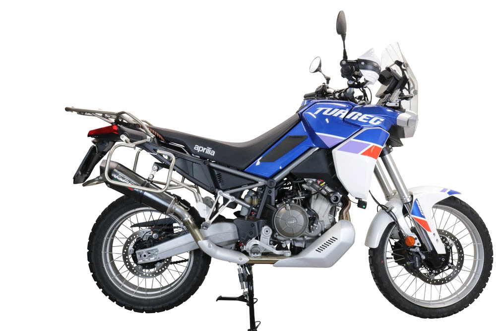 Escape compatible con Aprilia Tuareg 660 2021-2024, GP Evo4 Poppy, Escape legal, homologado, silenciador con db killer desmontable y tubo de conexión específico 