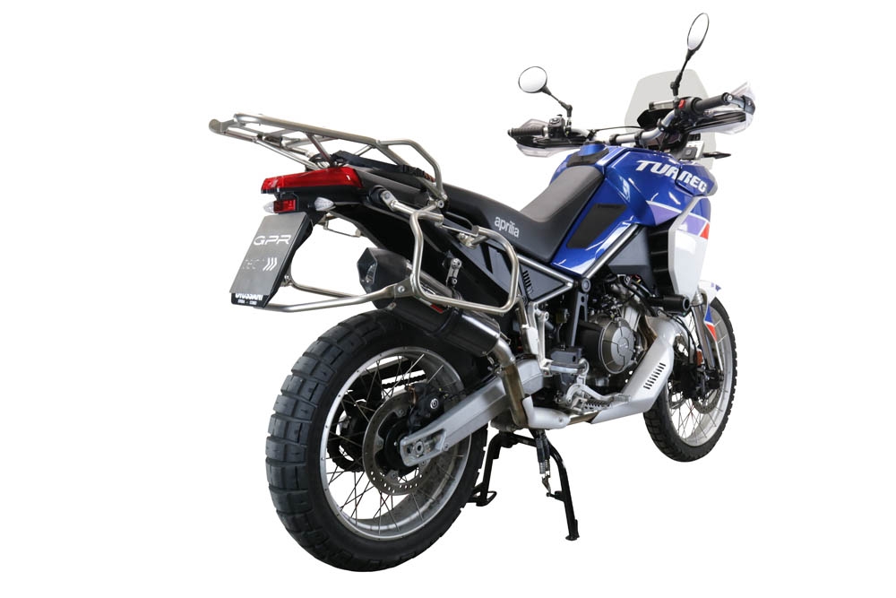 Escape compatible con Aprilia Tuareg 660 2021-2024, GP Evo4 Poppy, Escape legal, homologado, silenciador con db killer desmontable y tubo de conexión específico 