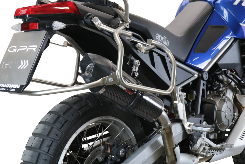 Escape compatible con Aprilia Tuareg 660 2021-2024, GP Evo4 Poppy, Escape legal, homologado, silenciador con db killer desmontable y tubo de conexión específico 