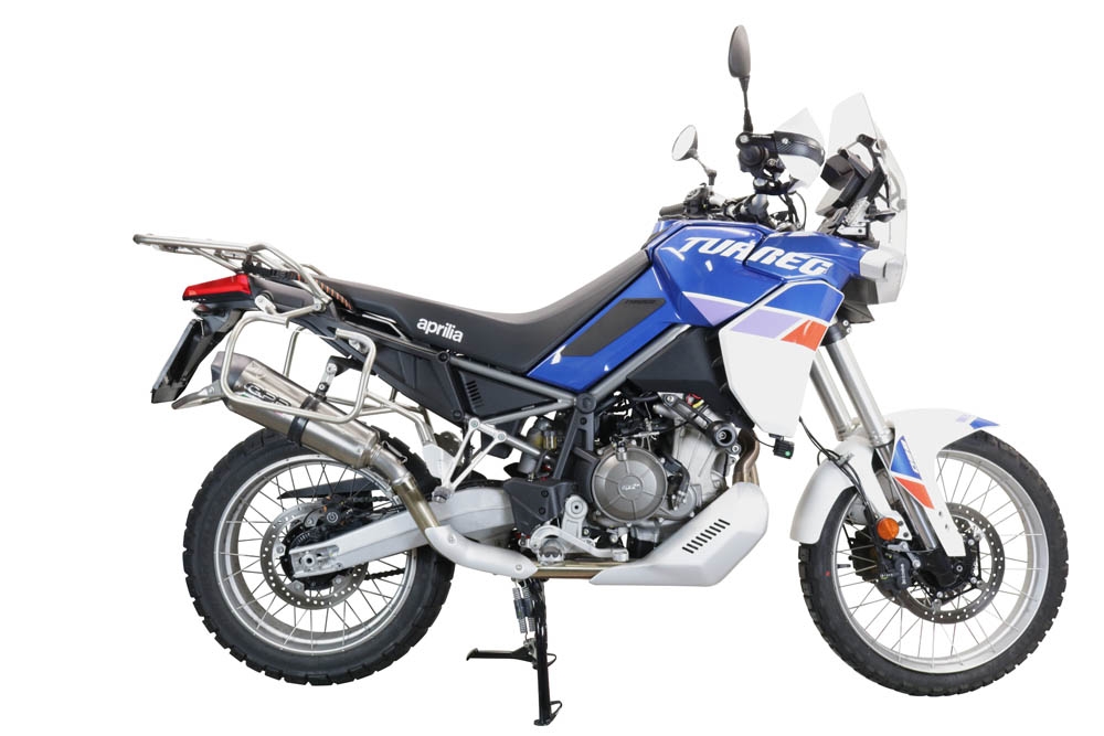 Escape compatible con Aprilia Tuareg 660 2021-2024, GP Evo4 Titanium, Escape legal, homologado, silenciador con db killer desmontable y tubo de conexión específico 