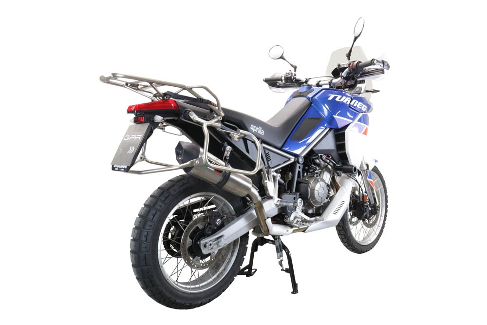 Escape compatible con Aprilia Tuareg 660 2021-2024, GP Evo4 Titanium, Escape legal, homologado, silenciador con db killer desmontable y tubo de conexión específico 