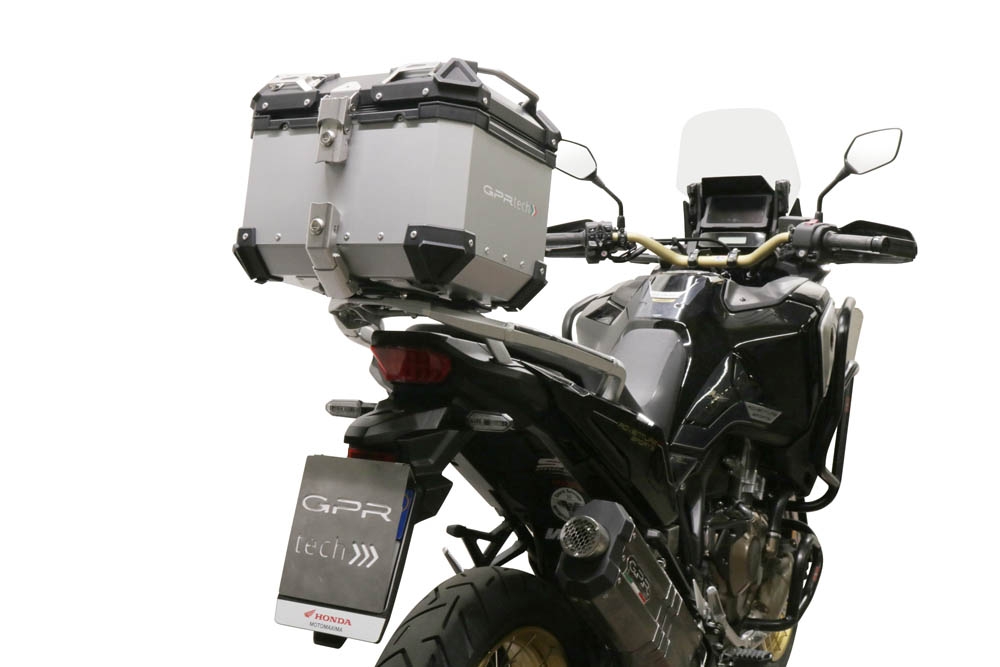 Baúl GPR TECH compatible con  Honda Crf 1100 L Africa Twin 2020/2024 e5 Baúl Alpi-Tech en aluminio color plata con placa específica incluida Capacidad Litros 35