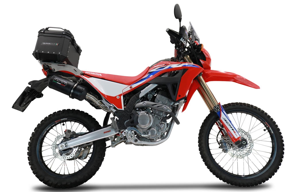 Baúl GPR TECH compatible con  Honda Crf 300 L / Rally 2021/2024 e5 Baúl Alpi-Tech en aluminio color plata, incluye portaequipajes específico de aluminio y placa especifica de acero. Capacidad Litros 26