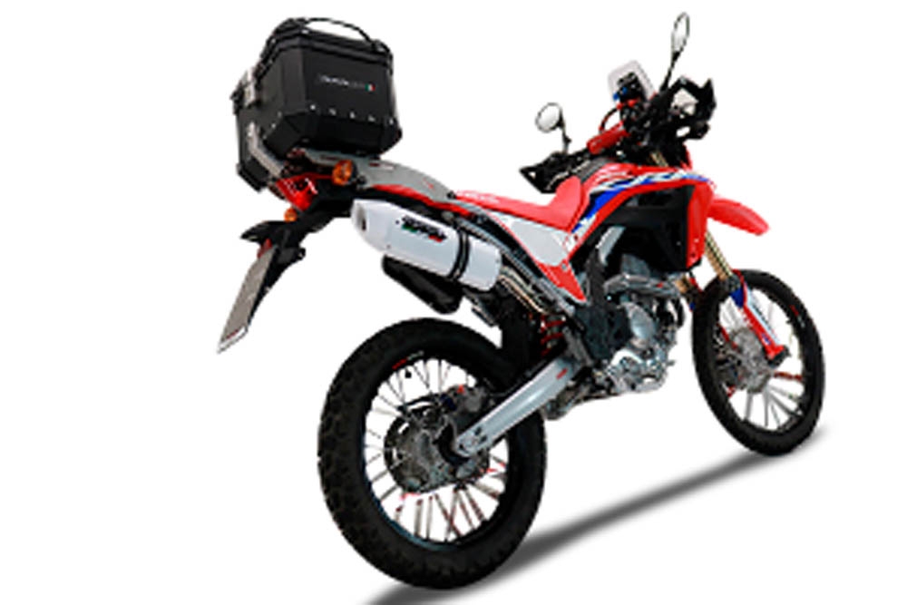 Baúl GPR TECH compatible con  Honda Crf 300 L / Rally 2021/2024 e5 Baúl Alpi-Tech en aluminio color plata, incluye portaequipajes específico de aluminio y placa especifica de acero. Capacidad Litros 26