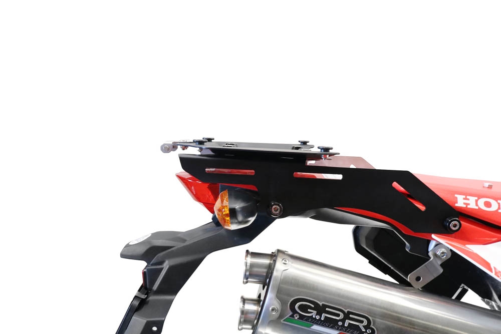 Baúl GPR TECH compatible con  Honda Crf 300 L / Rally 2021/2024 e5 Baúl Alpi-Tech en aluminio color plata, incluye portaequipajes específico de aluminio y placa especifica de acero. Capacidad Litros 26