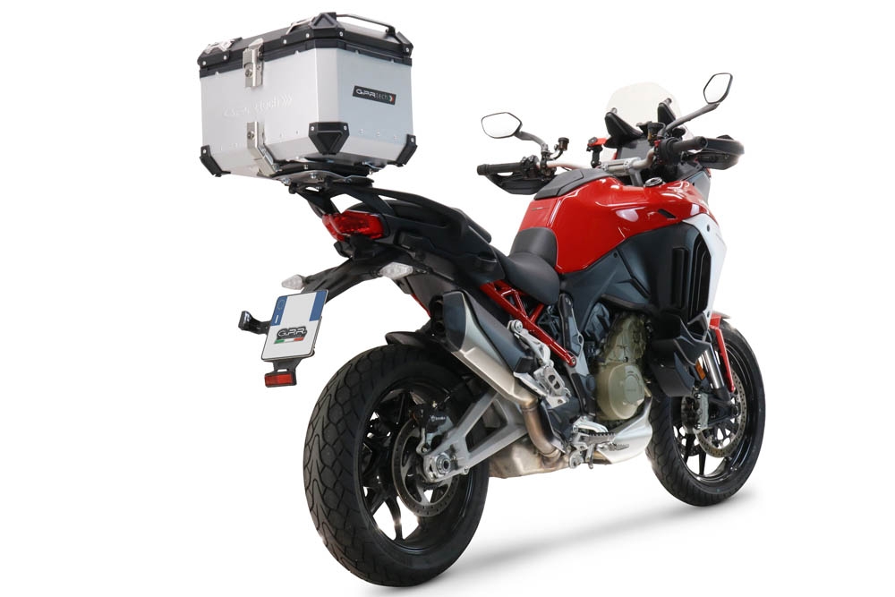 GPR TECH compatible con  Ducati Multistrada V4 / V4S / V4S Sport 1100 2021/2024 Baúl Alpi-Tech en aluminio color plata con placa específica incluida Capacidad Litros 45