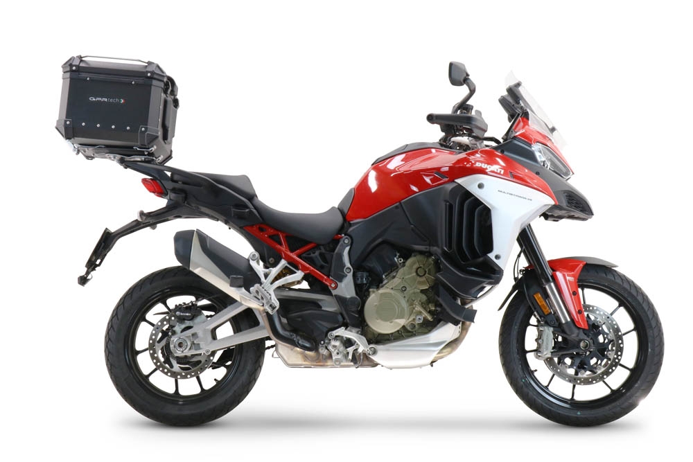 GPR TECH compatible con  Ducati Multistrada V4 / V4S / V4S Sport 1100 2021/2024 Baúl Alpi-Tech en aluminio, color negro con placa específica incluida Capacidad Litros 45