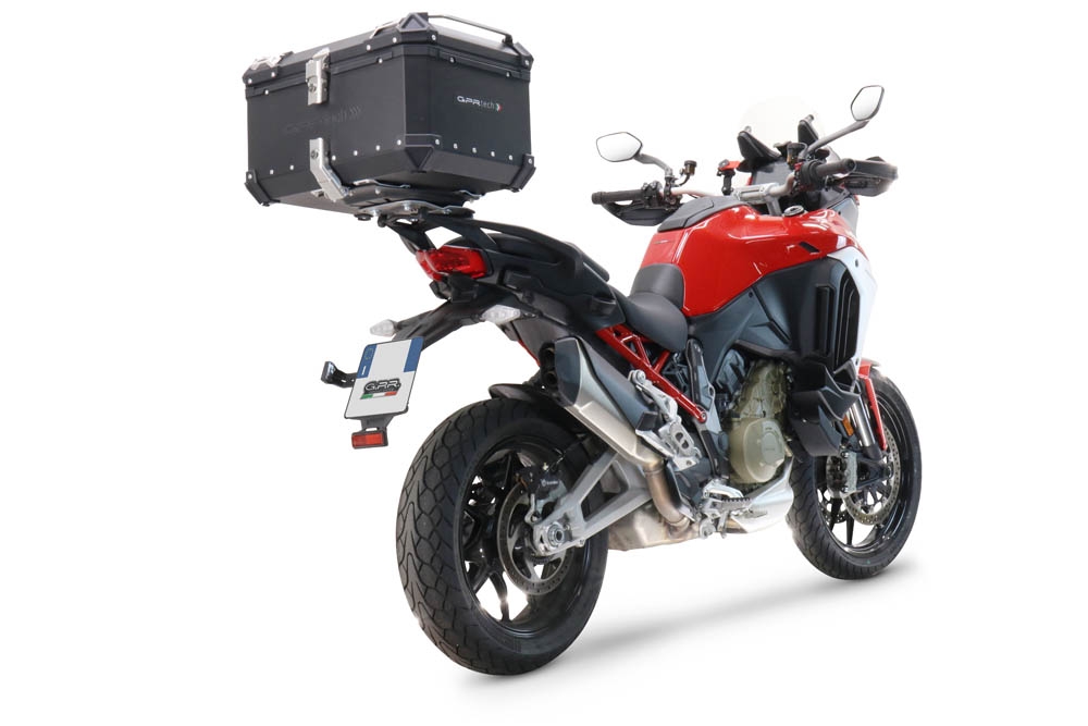 GPR TECH compatible con  Ducati Multistrada V4 / V4S / V4S Sport 1100 2021/2024 Baúl Alpi-Tech en aluminio, color negro con placa específica incluida Capacidad Litros 45
