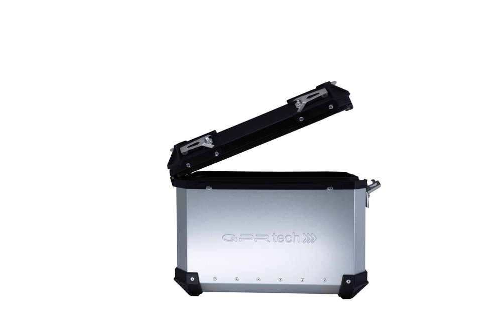 GPR TECH Par de maletas laterales en aluminio sin rack específico, color plata Capacidad 38 LT. + 38 LT. Capacidad 38 LT. + 38 LT.