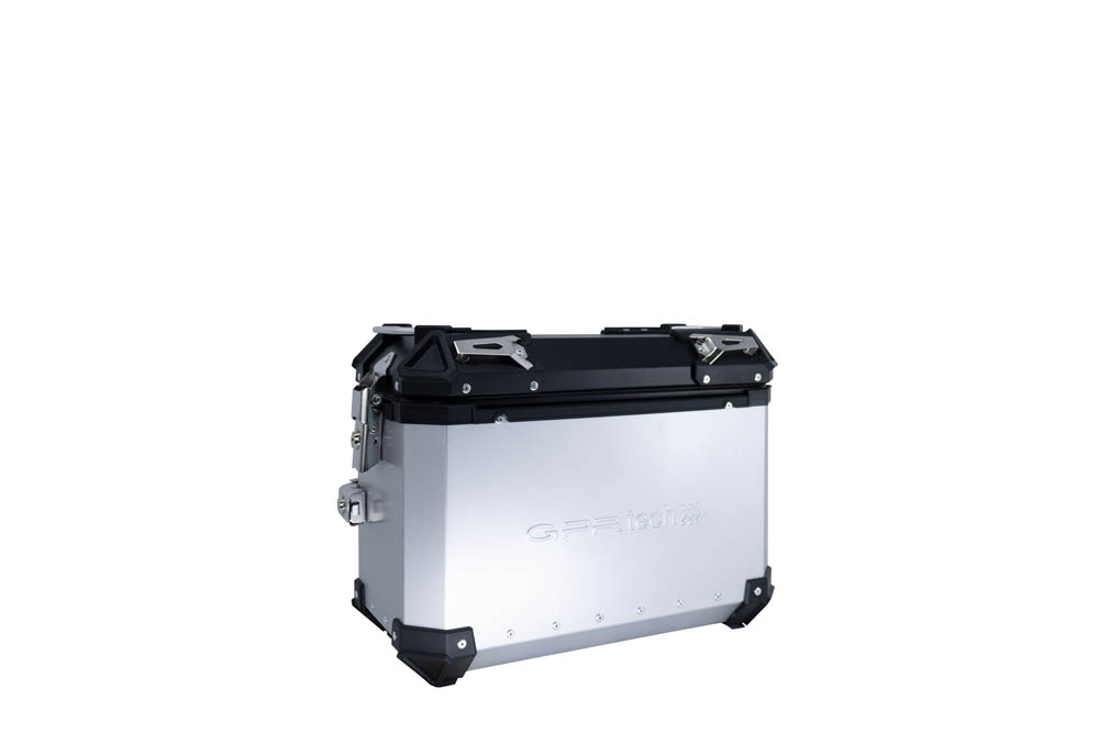 GPR TECH compatible con  Bmw R 1200 Gs 2013/2016 Par de maletas laterales en aluminio con lado derecho contorneado, color plata con portaequipajes específico Capacidad 38 LT. + 32 LT.