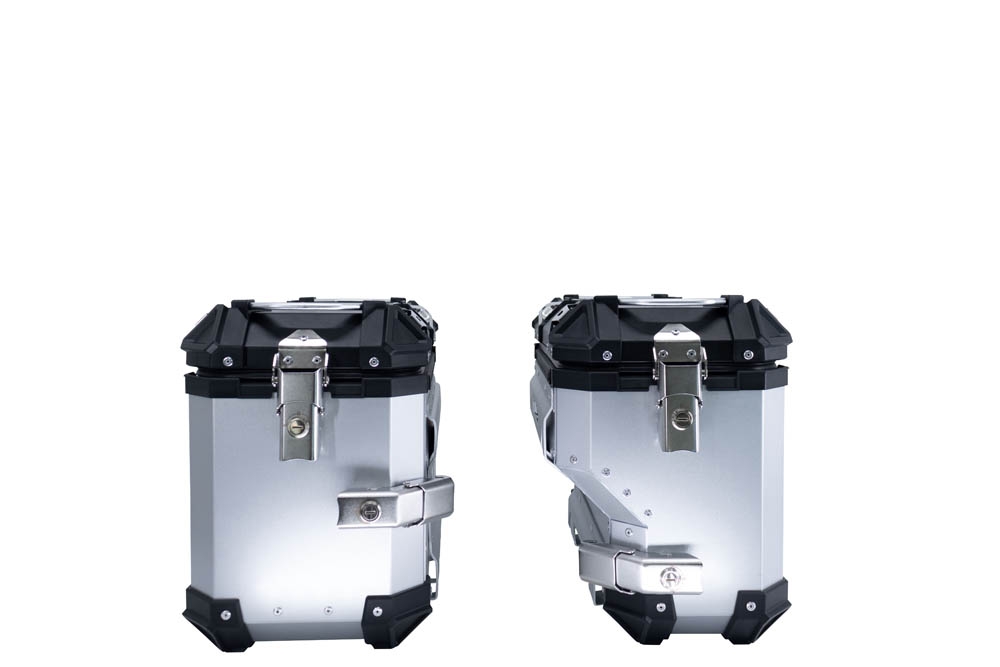 GPR TECH compatible con  Bmw R 1200 Gs 2013/2016 Par de maletas laterales en aluminio con lado derecho contorneado, color plata con portaequipajes específico Capacidad 38 LT. + 32 LT.