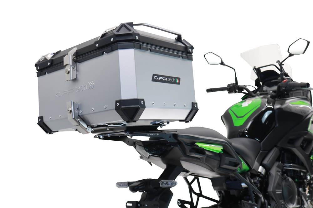 GPR TECH compatible con  Kawasaki Versys 650 2023/2024 e5 plus Baúl Alpi-Tech en aluminio color plata con placa específica incluida Capacidad Litros 45