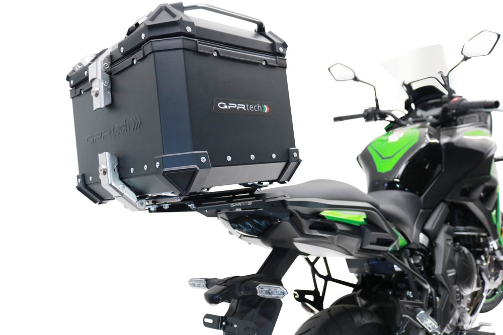GPR TECH compatible con  Kawasaki Versys 650 2021/2022 e5 Baúl Alpi-Tech en aluminio, color negro con placa específica incluida Capacidad Litros 35