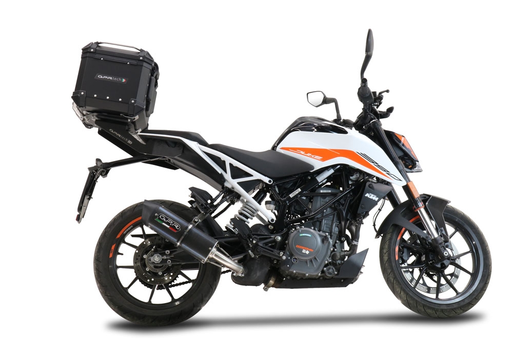Baúl GPR TECH compatible con  Ktm Duke 250 2021/2023 e4 Baúl Alpi-Tech en aluminio color plata, incluye portaequipajes específico de aluminio y placa especifica de acero. Capacidad Litros 45
