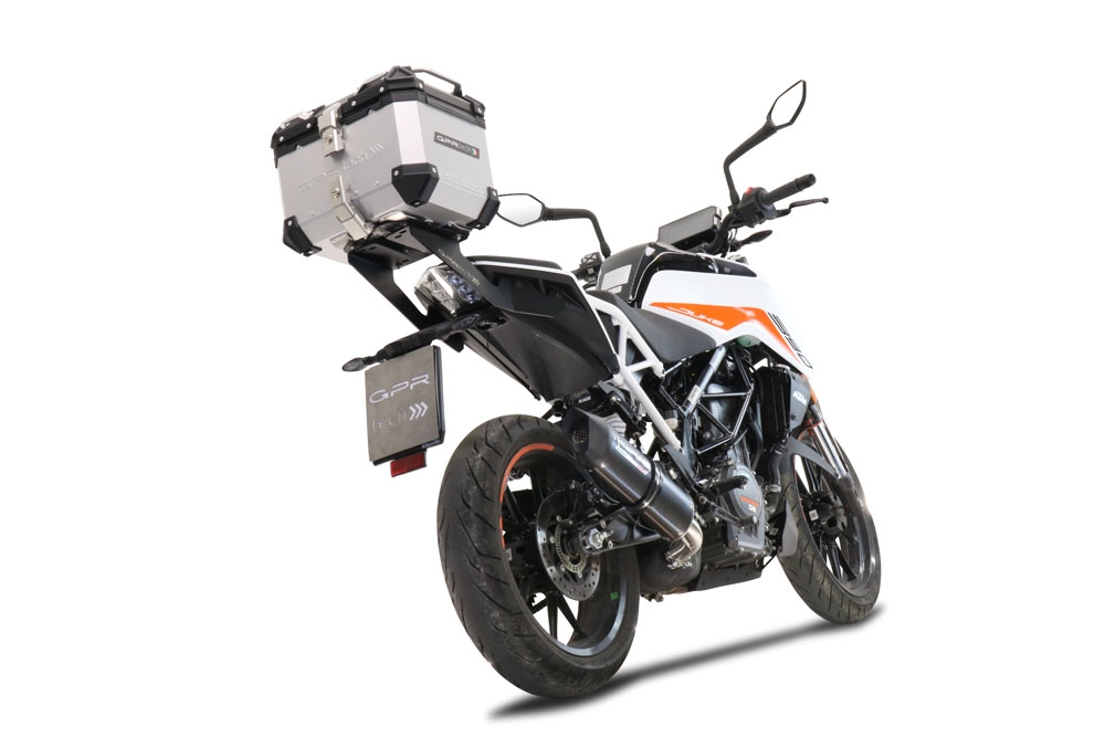 Baúl GPR TECH compatible con  Ktm Duke 125 2017/2020 e4 Baúl Alpi-Tech en aluminio color plata, incluye portaequipajes específico de aluminio y placa especifica de acero. Capacidad Litros 26