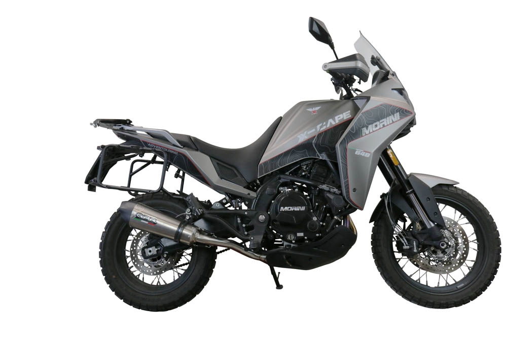 Escape compatible con Moto Morini X-CAPE 650 2021-2024, Gpe Ann. titanium, Sistema de escape medio lleno, incluido db killer extraíble y tubo de conexión 