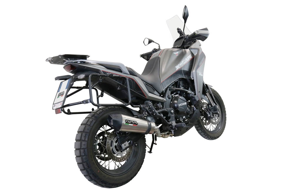Escape compatible con Moto Morini X-CAPE 650 2021-2024, Gpe Ann. titanium, Sistema de escape medio lleno, incluido db killer extraíble y tubo de conexión 