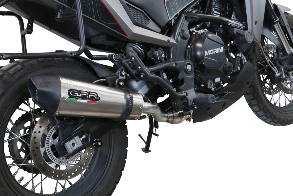 Escape compatible con Moto Morini X-CAPE 650 2021-2024, Gpe Ann. titanium, Sistema de escape medio lleno, incluido db killer extraíble y tubo de conexión 
