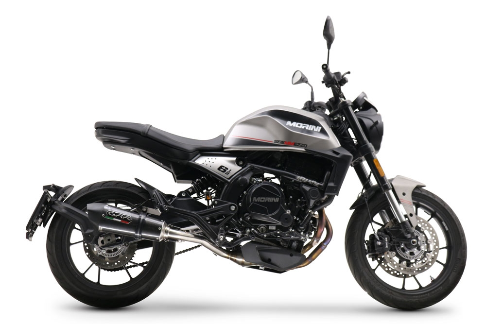 Escape compatible con Moto Morini Seiemmezzo Str 2022-2024, Gpe Ann. Poppy, Sistema de escape medio lleno, incluido db killer extraíble y tubo de conexión 