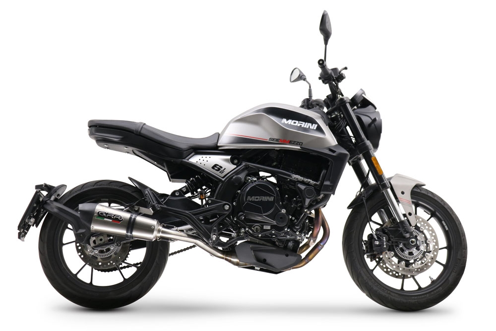 Escape compatible con Moto Morini Seiemmezzo Str 2022-2024, Gpe Ann. titanium, Sistema de escape medio lleno, incluido db killer extraíble y tubo de conexión 