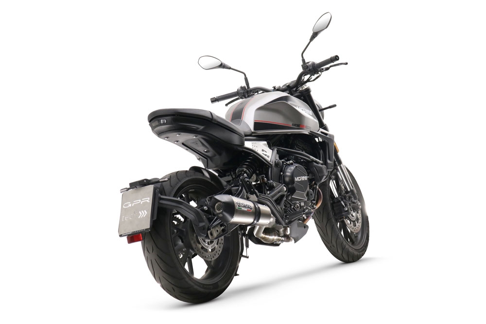 Escape compatible con Moto Morini Seiemmezzo Str 2022-2024, Gpe Ann. titanium, Sistema de escape medio lleno, incluido db killer extraíble y tubo de conexión 