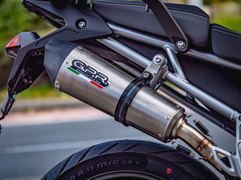 Escape compatible con Triumph Tiger 850 2020-2024, GP Evo4 Titanium, Escape legal, homologado, silenciador con db killer desmontable y tubo de conexión específico 
