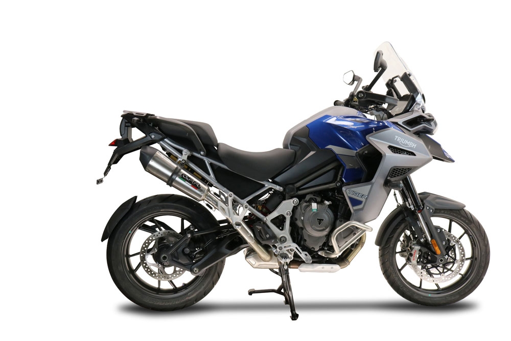 Escape compatible con Triumph Tiger 1200 Gt - Rally 2022-2024, GP Evo4 Titanium, Escape legal, homologado, silenciador con db killer desmontable y tubo de conexión específico 