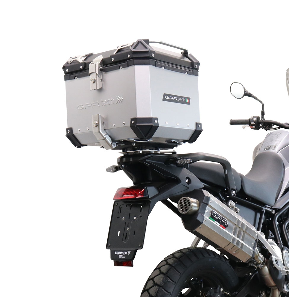 Baúl GPR TECH compatible con  Triumph Tiger 1200 Gt - Rally 2022/2024 e5 Baúl Alpi-Tech en aluminio color plata con placa específica incluida Capacidad Litros 35