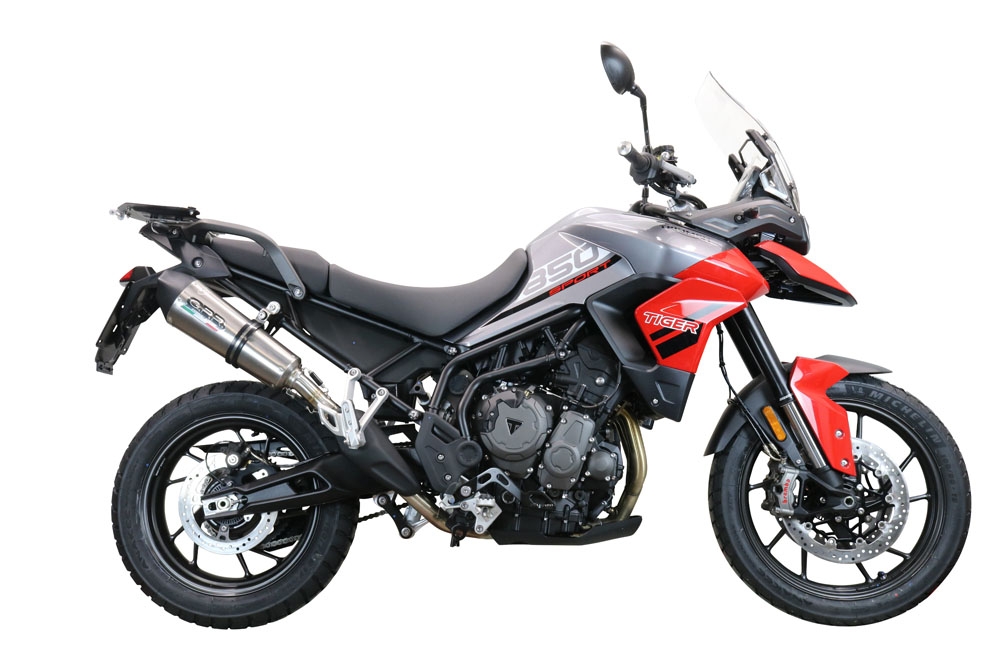 GPR escape compatible con  Triumph Tiger 850 2020-2024, New Grand Prix Evo Titanium, Escape legal, homologado, silenciador con db killer desmontable y tubo de conexión específico 
