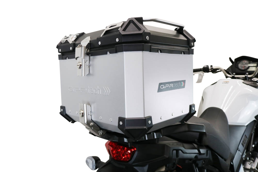 Baúl GPR TECH compatible con  Suzuki V-Strom Dl 650 2021/2024 e5 Baúl Alpi-Tech en aluminio color plata con placa específica incluida Capacidad Litros 35