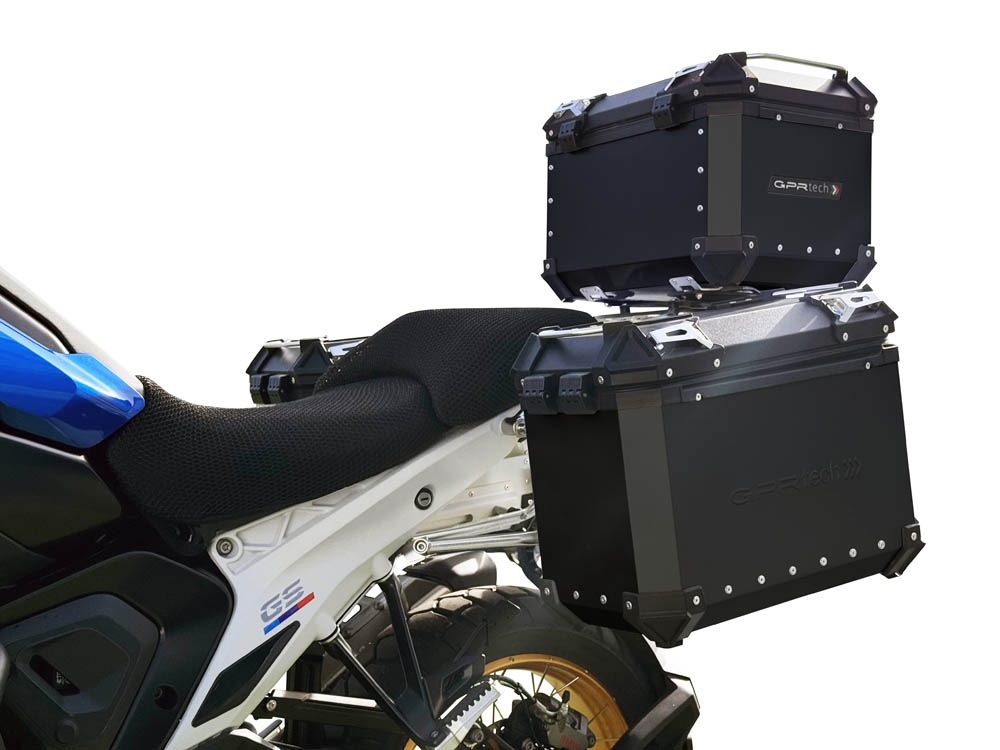 GPR TECH compatible con  BMW R 1300 GS Adventure 2023/2025 Kit tríptico fabricado en color negro, con Top case 45 Lt + Side Cases 38 Lt + 38 Lt + portaequipaje general color negro Capacidad Top case 45 Litros + capacidad maletas laterales 38 Litros + 38 L