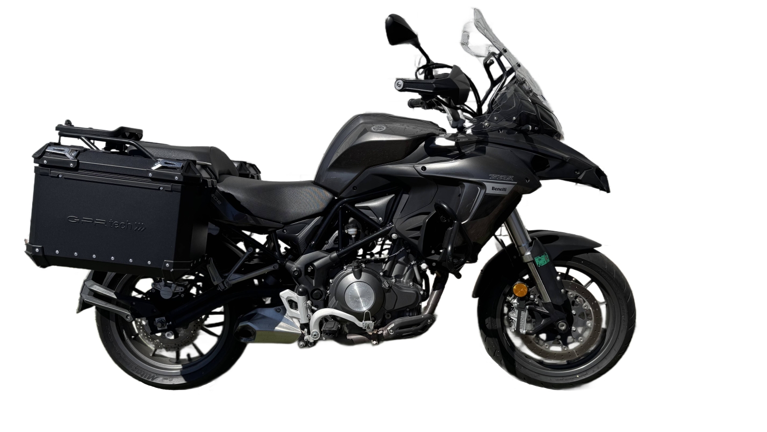 GPR TECH compatible con  Benelli Trk 502 X 2021/2024 e5 Par de maletas laterales en aluminio color negro con portaequipajes específico Capacidad 38 LT. + 38 LT.