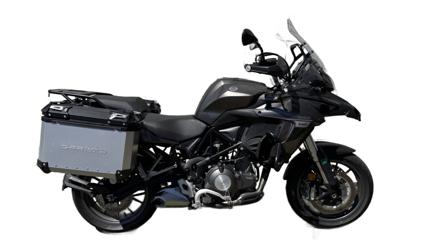GPR TECH compatible con  Benelli Trk 502 X 2021/2024 e5 Par de maletas laterales en aluminio color plata con portaequipajes específico Capacidad 38 LT. + 38 LT.