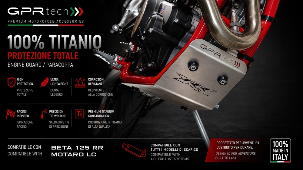 GPR TECH compatible con  Beta RR 125 4T Enduro LC 2021/2023 e5 Protección del motor en titanio 